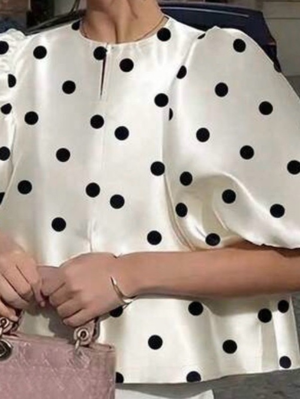 Women's White Polka Dot Puff Sleeve Blouse